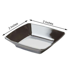 24 Pack 2" Silver Chrome Disposable Appetizer Dessert Bowls, Square Plastic Tapas Plates