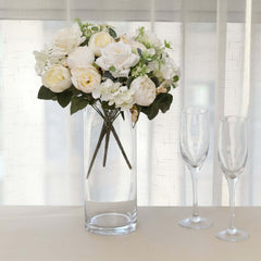 2 Pack Artificial Rose & Peony Floral Arrangements – 12" Ivory Silk Bouquets for Weddings & Home Décor