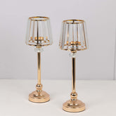 2-Pack 15" Crystal Pendant Candle Holders - Classic Empire Lamp Shade Style in Gold, Votive Candle Stand For Table Centerpieces
