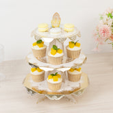2-Pack 3-Tier Cupcake Display Stands with Vintage Floral Pattern, White Gold Round Cardboard Dessert Towers - 15"