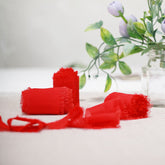 2 Pack 6yd Red Silk-Like Chiffon Linen Ribbon Roll For Bouquets, Wedding Invitations Gift Wrapping