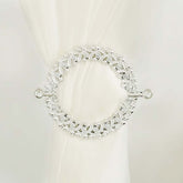 2 Pack 7" Silver Barrette Style Acrylic Crystal Curtain Tie Backs, Round Backdrop Drapery Brooch Holdbacks