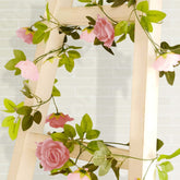 2 Pack 7ft Blush Dusty Rose Artificial Silk Flower Garland Mini Rose Vines with 26 Flower Heads
