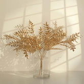 2-Pack Artificial Fern Leaf Branches Metallic Gold - Faux Decorative Bouquets for Glamorous Centerpiece Backdrop & Floral Decor 21"