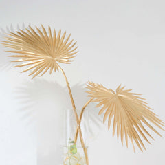 2-Pack Artificial Palm Leaf Stems Metallic Gold - Glam Tropical Faux Plant Vase Filler Floral Backdrop Table Decor 34"