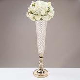 2-Pack Crystal Beaded Trumpet Vase Set Gold - Table Centerpiece for Grand Occasions 40"
