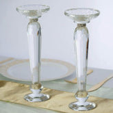 2-Pack Cut Crystal Glass Pillar Candle Holder Stands, Kissing Ball Flower Pedestals 11"