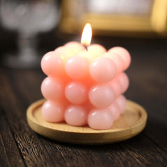 2-Pack Decorative Paraffin Wax Candles Bubble Cube Design Blush - Unscented Long Burning Pillar Candle Set 2"