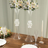 2-Pack Flower Vases Trumpet Design with Crystal Embellishments Clear - Reversible Plastic Table Centerpieces 21"