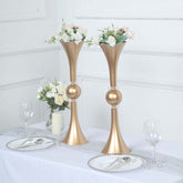 2-Pack Flower Vases Trumpet Design with Crystal Embellishments Gold - Reversible Plastic Table Centerpieces 21"