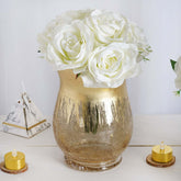 2-Pack Glass Hurricane Vases Bell Shaped Crackle Gold Curvy Design - Stylish Candle Holder Centerpieces 8"