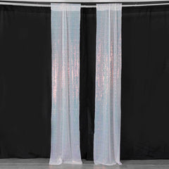 2 Pack Iridescent Blue Sequin Event Curtain Drapes with Rod Pockets, Seamless Backdrop Event Panels - 8ftx2ft