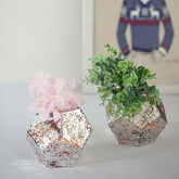 2-Pack Mercury Glass Vases Pentagon Design Silver Rose Gold - Decorative Candle Holder Centerpieces 5"