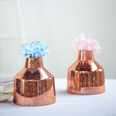 2-Pack Mercury Glass Vases Vessel Design Rose Gold - Stylish Flower Centerpieces for Events 8"