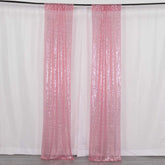 2 Pack Pink Sequin Event Curtain Drapes with Rod Pockets, Seamless Backdrop Event Panels - 8ftx2ft