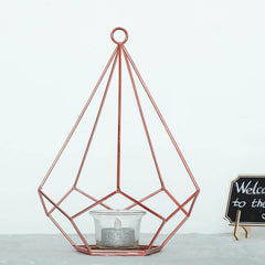 2-Pack Tealight Candle Holders Rose Gold Metal Pentagon Geometric Open Frame - Flower Stand 9"