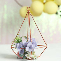 2-Pack Tealight Candle Holders Rose Gold Metal Pyramid Geometric Open Frame - Flower Stand 9"