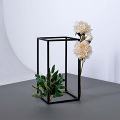 2-Pack Wedding Flower Stand Matte Black Metal Geometric Column Frame Rectangular - Versatile Floral Pedestal for Sophisticated Arrangements 16"