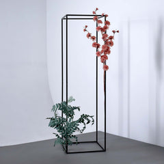 2-Pack Wedding Flower Stand Matte Black Metal Geometric Column Frame Rectangular - Versatile Floral Pedestal for Upscale Arrangements 48"