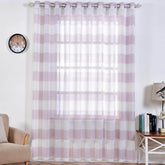 2 Pack White Lavender Lilac Cabana Print Faux Linen Curtain Panels With Chrome Grommet - 52"x108"