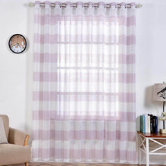 2 Pack White Lavender Lilac Cabana Print Faux Linen Curtain Panels With Chrome Grommet - 52"x108"