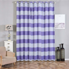2 Pack White Lavender Lilac Cabana Stripe Thermal Blackout Curtains With Chrome Grommet Window Treatment Panels - 52"x108"
