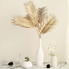 2 Stems Artificial Palm Leaf Branch Metallic Gold - Tropical Faux Stems Vase Filler Floral Backdrop Table Decor 32"