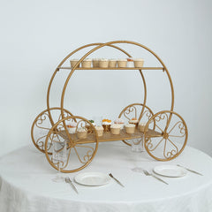 2-Tier Metal Cupcake Stand Gold - Giant Enchanting Cinderella Carriage-Inspired Pumpkin Coach Centerpiece Dessert Display Stand for Pastries & Party Favors 28"