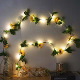 20 LED Garland Vine String Lights Sunflower Design Warm White - Battery Operated Party Accent 8ft