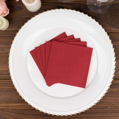 20-Pack Paper Linen-Like Cocktail Napkins Burgundy - Disposable 5"x5" Airlaid Soft Napkins
