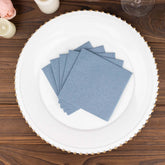 20-Pack Paper Linen-Like Cocktail Napkins Dusty Blue - Disposable 5"x5" Airlaid Soft Napkins