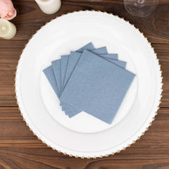 20-Pack Paper Linen-Like Cocktail Napkins Dusty Blue - Disposable 5"x5" Airlaid Soft Napkins