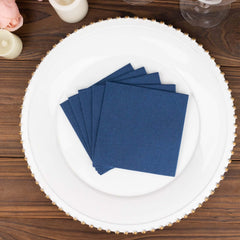 20-Pack Paper Linen-Like Cocktail Napkins Navy Blue - Disposable 5"x5" Airlaid Soft Napkins