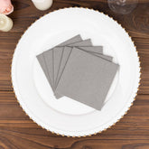20-Pack Paper Linen-Like Cocktail Napkins Silver - Disposable 5"x5" Airlaid Soft Napkins