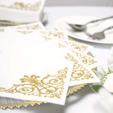 20 Pack Linen-Like Paper 5"x5" Napkins White - Gold Fleur Vintage Airlaid Cocktail Napkins