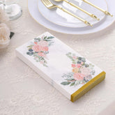 20-Pack Paper Dinner Napkins White with Pink Peony Flowers and Gold Edge 2-Ply - Stylish Disposable Napkins for Events