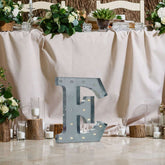 20" Vintage Galvanized Metal Marquee Letter Light Cordless With 16 Warm White LED - E
