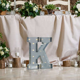 20" Vintage Galvanized Metal Marquee Letter Light Cordless With 16 Warm White LED - K