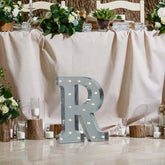 20" Vintage Galvanized Metal Marquee Letter Light Cordless With 16 Warm White LED - R