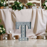 20" Vintage Galvanized Metal Marquee Letter Light Cordless With 16 Warm White LED - T