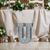 20" Vintage Galvanized Metal Marquee Letter Light Cordless With 16 Warm White LED - U