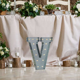 20" Vintage Galvanized Metal Marquee Letter Light Cordless With 16 Warm White LED - V