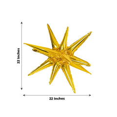 5 Pack Metallic Gold 14-Point Starburst Mylar Foil Balloons, 22" Fireworks Star Explosion Party Balloons