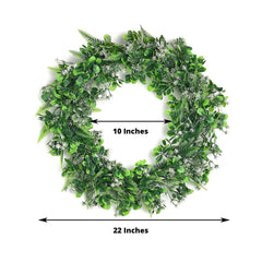 2 Pack 22" White Green Artificial Lifelike Boxwood Fern Mix Spring Wreaths