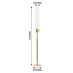 2-Pack Gold Metal Taper Candlestick Holders, Clear Glass Hurricane Candle Stands With Chimney Candle Shades 24"