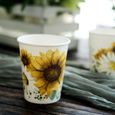 24-Pack Paper Cups in White with Yellow Sunflower Print - Stylish Disposable Party Cups for Hot & Cold Beverages 10oz