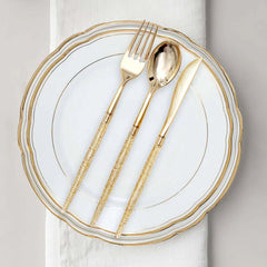 24-Pack Plastic Cutlery Set Metallic Gold with Gold Glitter - Stylish Disposable Silverware-Pack 8"