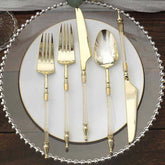 24-Pack Plastic Utensil Set with Roman Column Handle Gold/Clear - Glittered Disposable Silverware