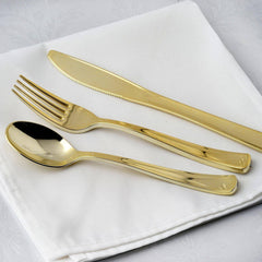 25-Pack Plastic Utensil Set Metallic Gold Classic Heavy Duty - Decorative Disposable Tableware 7", 8"