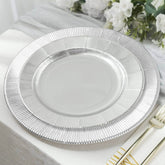 25-Pack Paper 10" Round Dinner Plates in Metallic Silver Sunray Design - Disposable Heavy Duty 350GSM Party Plates